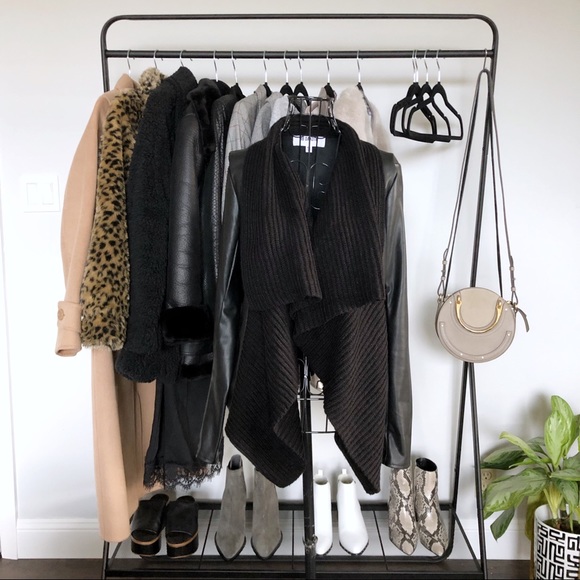 BB Dakota Jackets & Blazers - Leather Jacket with Knit Waterfall Drape Front